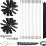 Cepillo De Chimenea Kit, Cepillo Limpieza Chimenea con 15 Varillas 2 Cabezales Cepillo Kit Deshollinador,Diámetro 200 mm,para Chimenea Secadora alcantarillado Campana de Humos