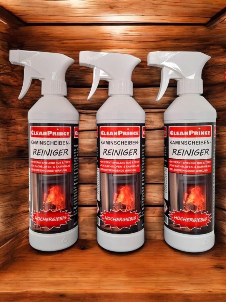 Cleanprince 3x 0,5 Litro Limpiador Cristal Chimenea 500ML Horno Hollín Vidrio de Glas Estufa Detergente Limpieza